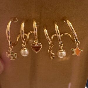 Tory burch Elegant Gold Charm Hoop Earrings